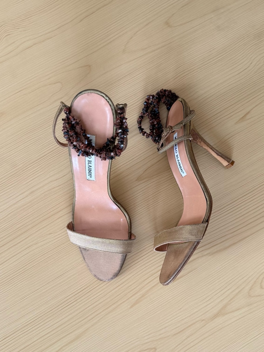 Vintage Manolo Blahnik Heels Sandal Stiletto Beaded stone embellished Y2K 40.5